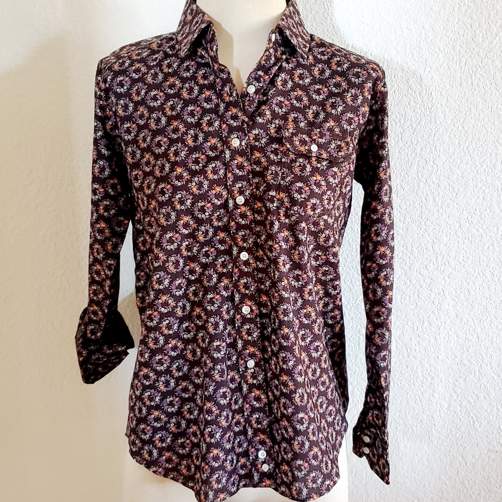 Vintage Pattern Structured Button Down Blouse - image 1